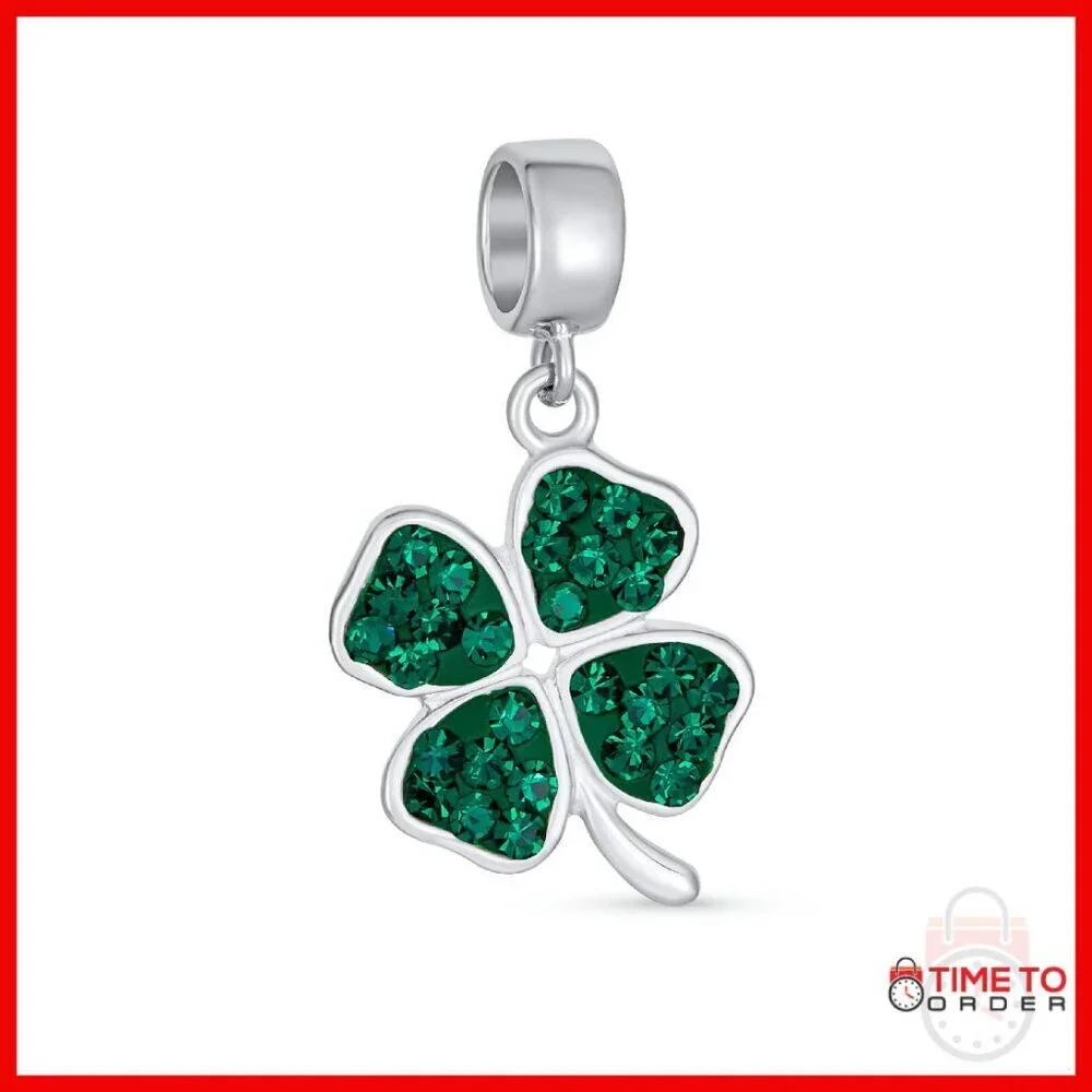 Sterling Silver Shamrock Charm Bead for Bracelets, 22mm